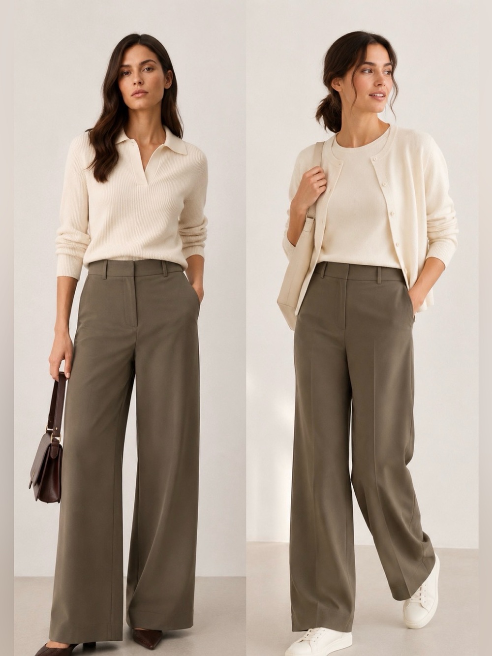 $295 Current season Reiss Solene
Wool-Blend Wide-Leg Suit Trousers in Green